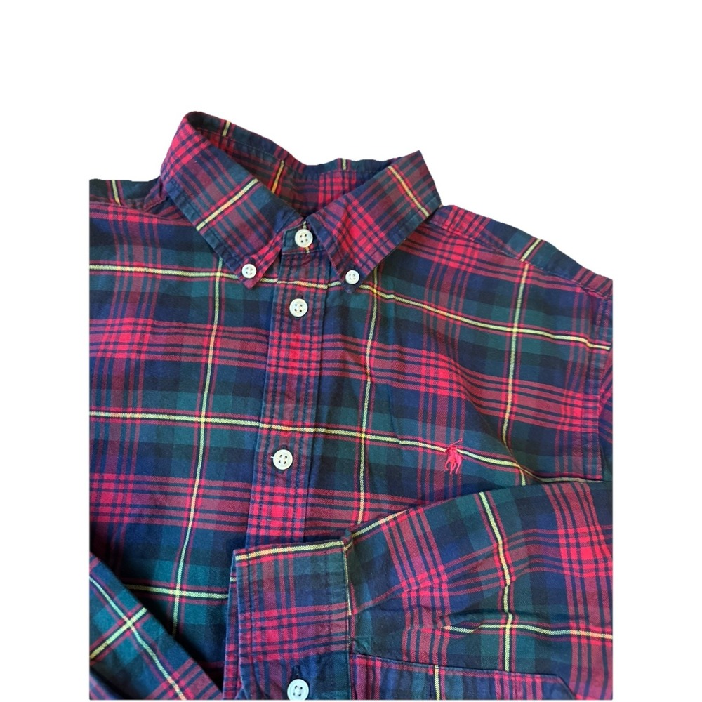 Ralph Lauren Boys Button Down Shirt XL 18-20 Red Plaid Long Sleeve Classic Fit